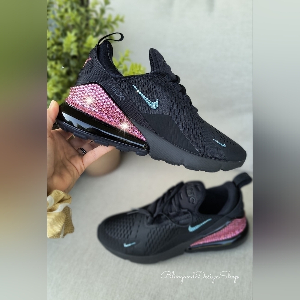 Bling Women's Nike Air Max 270 Black Sneaker made with Swarovski Crystals Custom